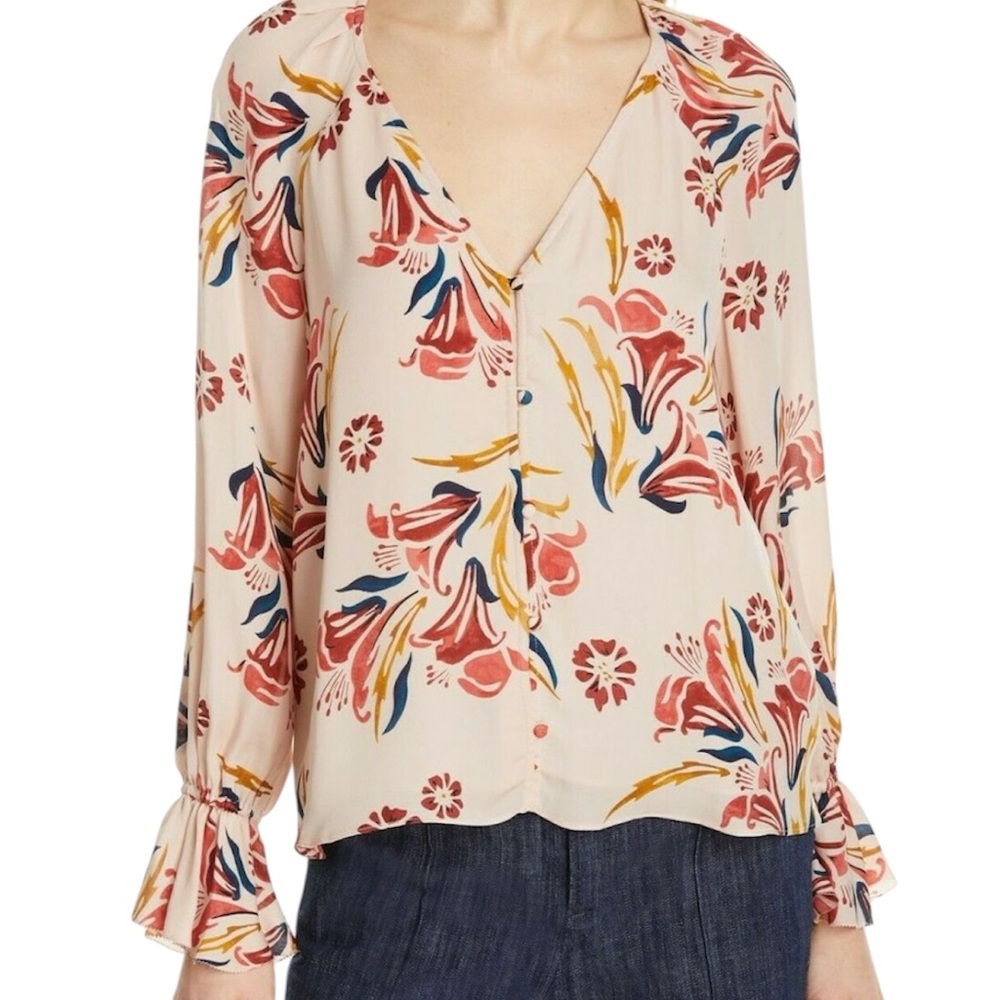 Joie Small 100% Silk Blush Pink Floral Blouse Shirt Boyana